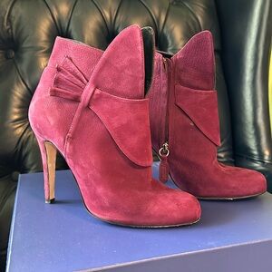 Sarah Flint Marlene Bordeaux Suede Heeled Ankle Boot Size 37